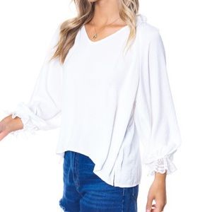 Daphne White Cotton Peasant Blouse Lace Cuffs